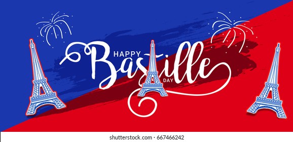 Illustration,Card,Banner Or Poster For The French National Day.Happy Bastille Day.