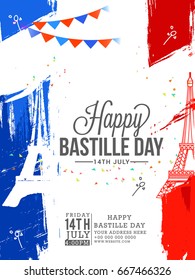 Illustration,Card,Banner Or Poster For The French National Day.Happy Bastille Day.