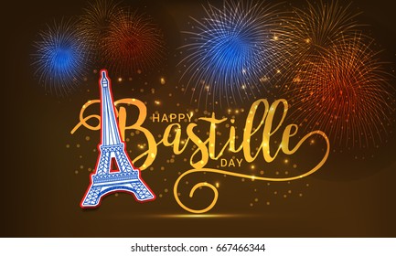 Illustration,Card,Banner Or Poster For The French National Day.Happy Bastille Day.