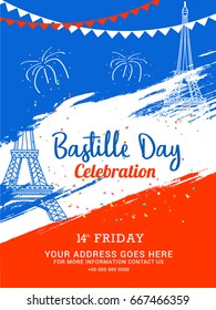 Illustration,Card,Banner Or Poster For The French National Day.Happy Bastille Day.