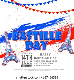 Illustration,Card,Banner Or Poster For The French National Day.Happy Bastille Day.