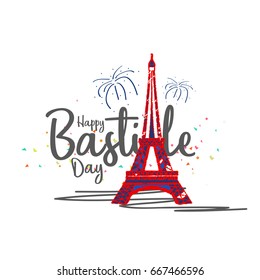 Illustration,Card,Banner Or Poster For The French National Day.Happy Bastille Day.