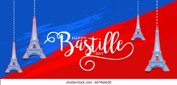 Illustration,Card,Banner Or Poster For The French National Day.Happy Bastille Day.
