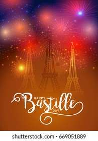 Illustration,Card,Banner Or Poster For The French National Day.Happy Bastille Day.