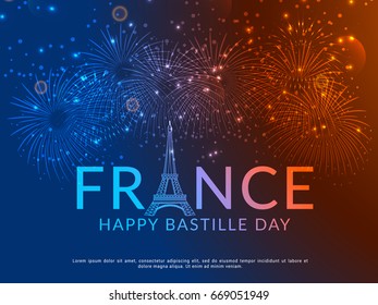 Illustration,Card,Banner Or Poster For The French National Day.Happy Bastille Day.