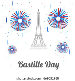 Illustration,Card,Banner Or Poster For The French National Day.Happy Bastille Day.