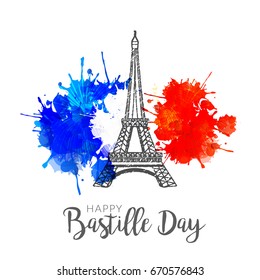 Illustration,Card,Banner Or Poster For The French National Day.Happy Bastille Day.