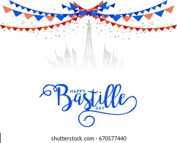 Illustration,Card,Banner Or Poster For The French National Day.Happy Bastille Day.