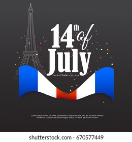 Illustration,Card,Banner Or Poster For The French National Day.Happy Bastille Day.
