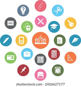Illustration-colored School icons, a stylish and modern design in high-quality eps. Perfect for digital and print media.