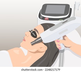 Illustration.Cosmetologist doing carbon peeling procedure to beautiful girl in a beauty salon. Hardware cosmetology treatment