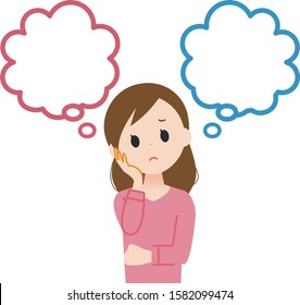 As for the illustration,female thinking bubbles.