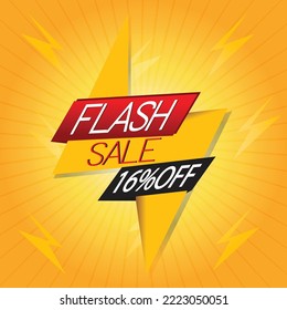 Illustration,Flash sale poster, Sale banner design template with editable text effect, 16 percent off