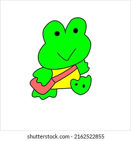 illustrationgraphic vector animated frog while carrying a sling bag