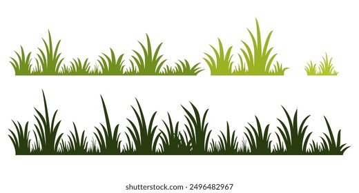 illustrationgreen grass, collection. Nature vector illustration, land ecosystem grass.