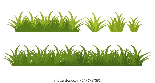illustrationgreen grass, collection. Nature vector illustration, land ecosystem grass.