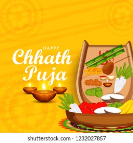 Illustration,Greeting Card Design For Festival Of Chhath Puja.