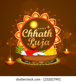 Illustration,Greeting Card Design For Festival Of Chhath Puja.