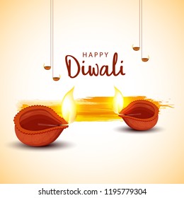 Illustration,Greeting Card Design For Festival Of Diwali With Beautiful Burning 
Diya.