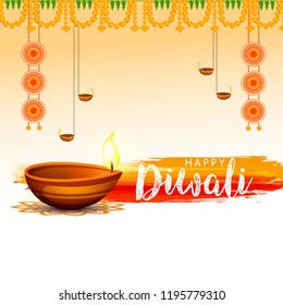 Illustration,Greeting Card Design For Festival Of Diwali With Beautiful Burning 
Diya.