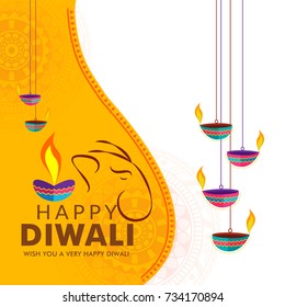 Illustration,Greeting Card Design For Indian Festival Of Happy Diwali Celebration.