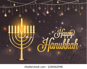 
Ilustración, Tarjeta De Saludo O Diseño De Tarjeta De Invitación Feliz Hanukkah.