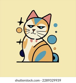 illustration,hand drawn,cat animal in memphis style design,for badge patch pin graphic illustration poster design,vector art t-shirt