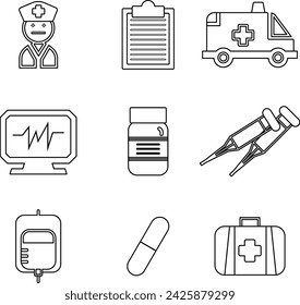 Illustration-Krankenhaus gesäumte Ikonen, ein stilvolles und modernes Design in hochwertiger JPG. Perfekt für digitale Medien und Printmedien.