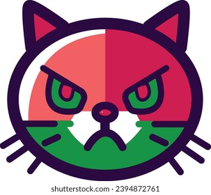 An illustrationicon of an angry cat with a combination of Reddish Maroon, Medium Red, and Dark Green colors.