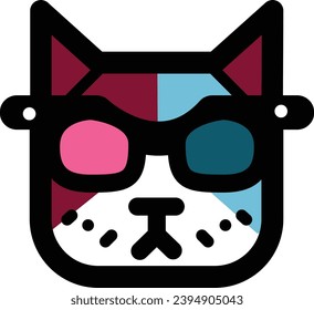 An illustrationicon of a cool cat wearing eyeglasses with a combination of Deep Maroon, Light Pink, Sky Blue, and Dark Turquoise colors