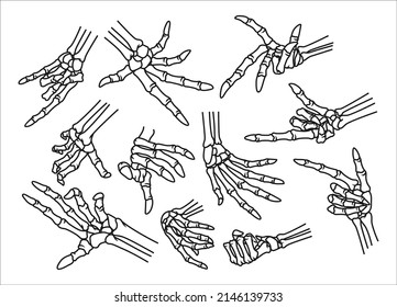 illustrationline art various positions of the bones of the hand.