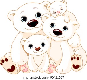 Illustrationn of Big Polar bear family