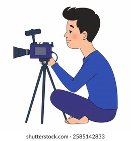 Illustrationof Figure Character holding or snapping a clapperboard, representing the start of a film scene.