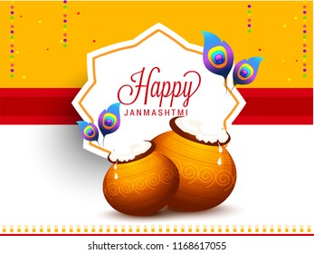 Illustration,poster or banner for indian festival of janmashtami celebration.