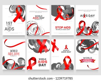 Illustration,Poster Or Banner Set For World Aids Day With Aids Awareness Ribbon.