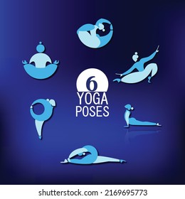 Illustrations of 6 yoga poses 