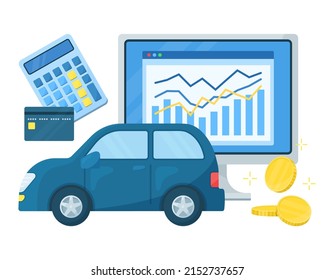 Illustrations about Cars and Money. Buying and selling. Calculate maintenance costs, insurance premiums and other money calculations. Eye-catching.