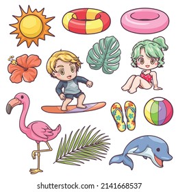Illustrations about cute summer cartoon, Summer clipart cartoon isolated on white background, For use as part of logo design, sticker and many more.
