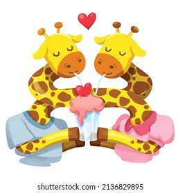 Illustrations about giraffe lover cartoon, Giraffe couple drinking the same drink cartoon. Cute animal isolated on white background, For use as part of logo design, sticker and many more.