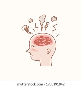 Illustrations about stress and overwork. His head is steaming and tired.