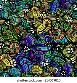 Illustrations with abstract sea waves. Colorful hand-drawn design,  background