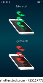 Illustrations accept a call and reject a call on the phone. Can be used for online stores, services, and business.