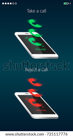 Illustrations accept a call and reject a call on the phone. Can be used for online stores, services, and business.