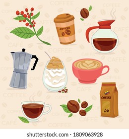 ILLUSTRATIONS ALLUSIVE TO COFFEE BEANS OF COFFEE AND MORE