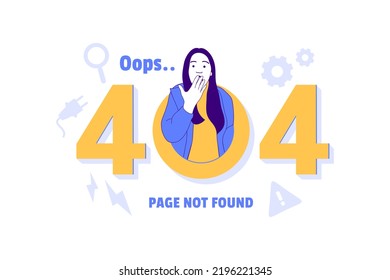 Illustrationen wütend Frau für Oops 404 Fehlerdesign-Konzept Landing Page