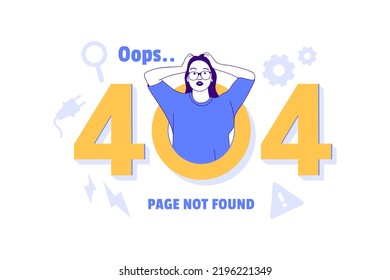 Illustrations angry woman for Oops 404 error design concept landing page