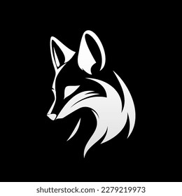 Illustrations of an Animal Emblem, a White Fox Head Symbol Head Icon on a Black Background. Perfect for Badge Label Signs, as well as any Other Use Such as Symbols, Mascots, Tattoos