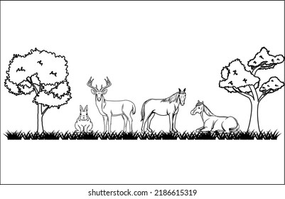 Illustrations Animal in the Forest Vector