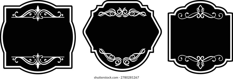 Illustrations of antique frames with ornate decorative designs
