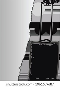illustrations and appeals not to go home before Eid al-Fitr. Silhouette of a carry-on bag for travel